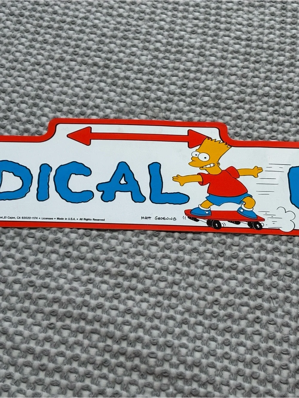 Vintage 1990 The Simpsons Radical Road Parking Sign Decor Bart 18”x 5”